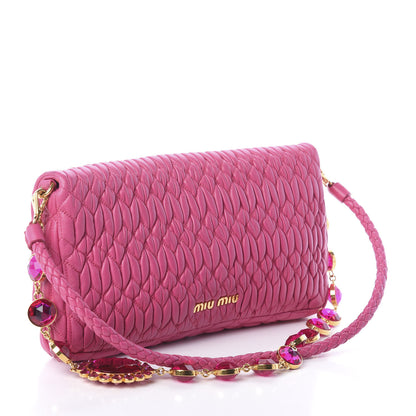 Miu Miu Nappa Matelasse Crystal Flap Clutch Fuxia 3 of 9