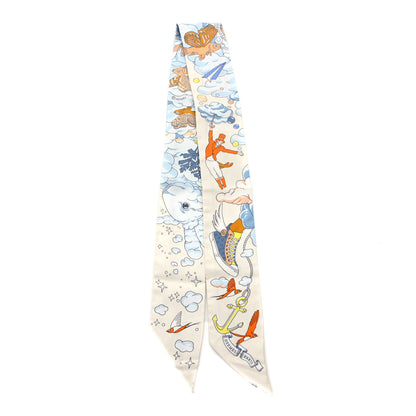 Hermes Silk Sur Mon Nuage Twilly Creme Bleu Ciel Orange 2 of 3