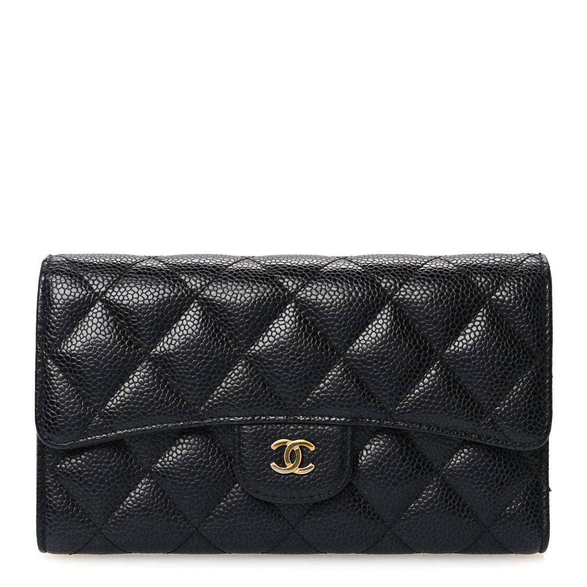 Caviar Quilted Long Flap Wallet Black