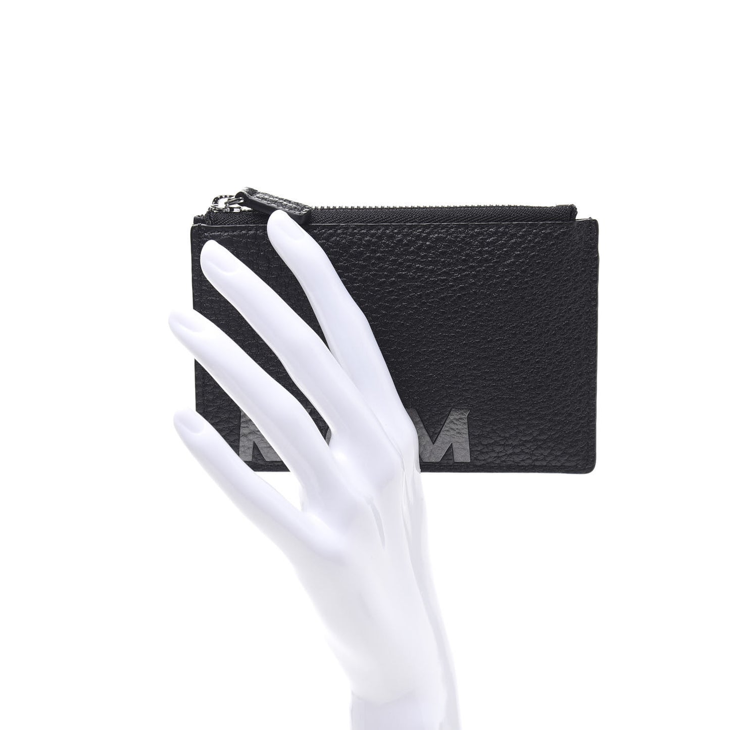 Grained Calfskin Logo Zip Card Case Wallet Black