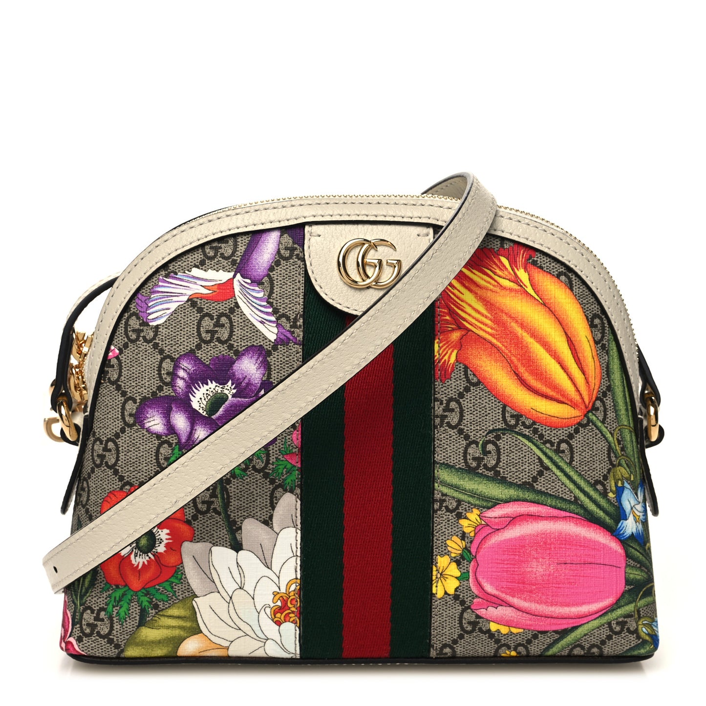 GG Supreme Monogram Flora Web GG Small Ophidia Dome Shoulder Bag White