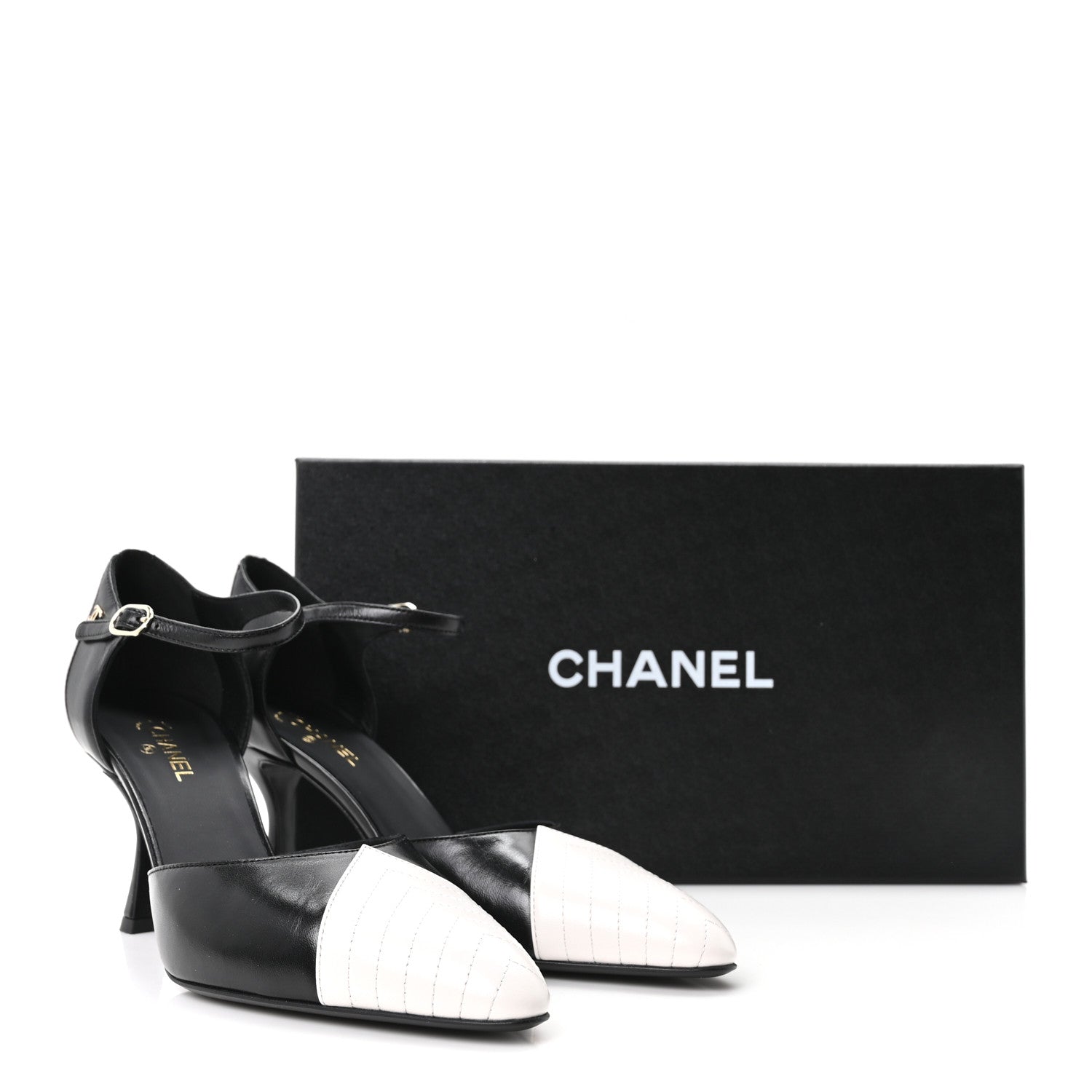 Chanel Lambskin Mary Jane Pumps 39 Black White 10 of 10