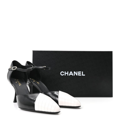 Chanel Lambskin Mary Jane Pumps 39 Black White 10 of 10