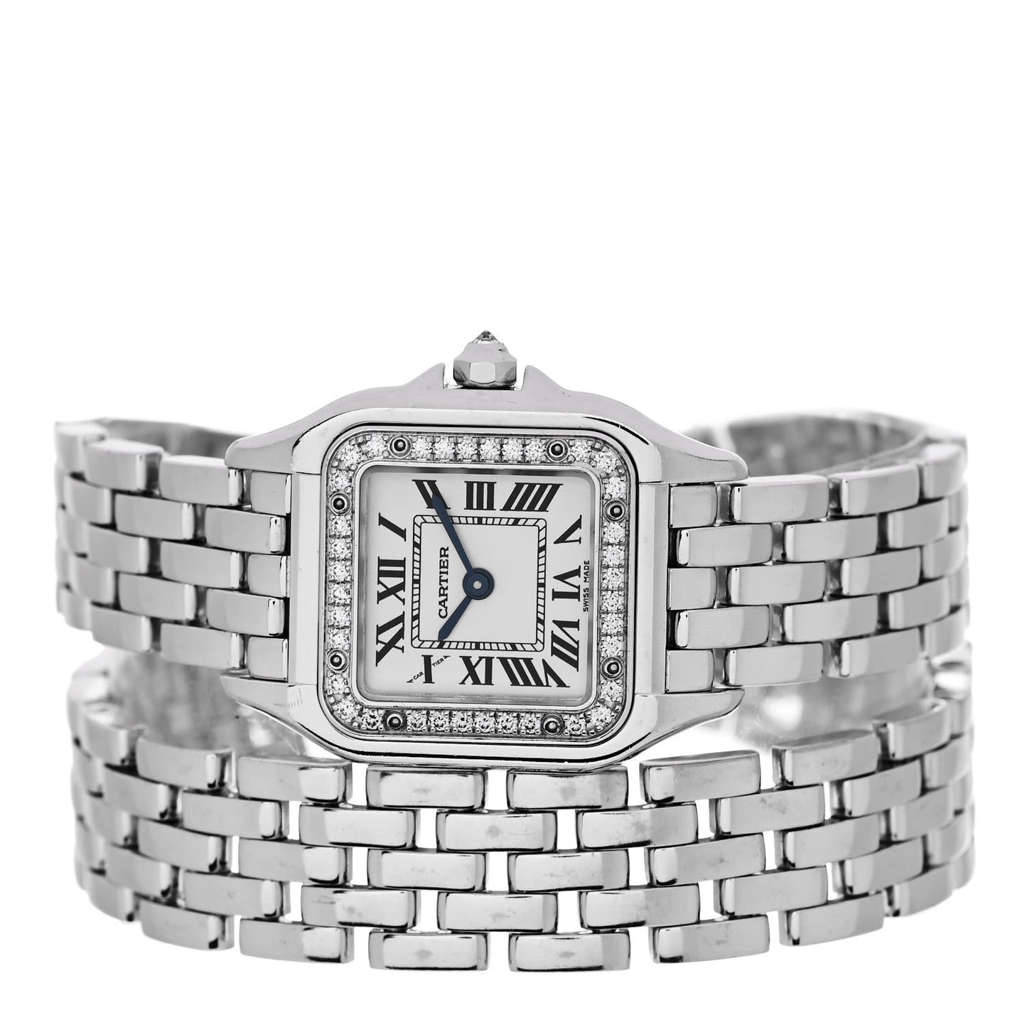 18K White Gold Diamond Bezel 22mm Panthere Double Wrap Quartz Watch