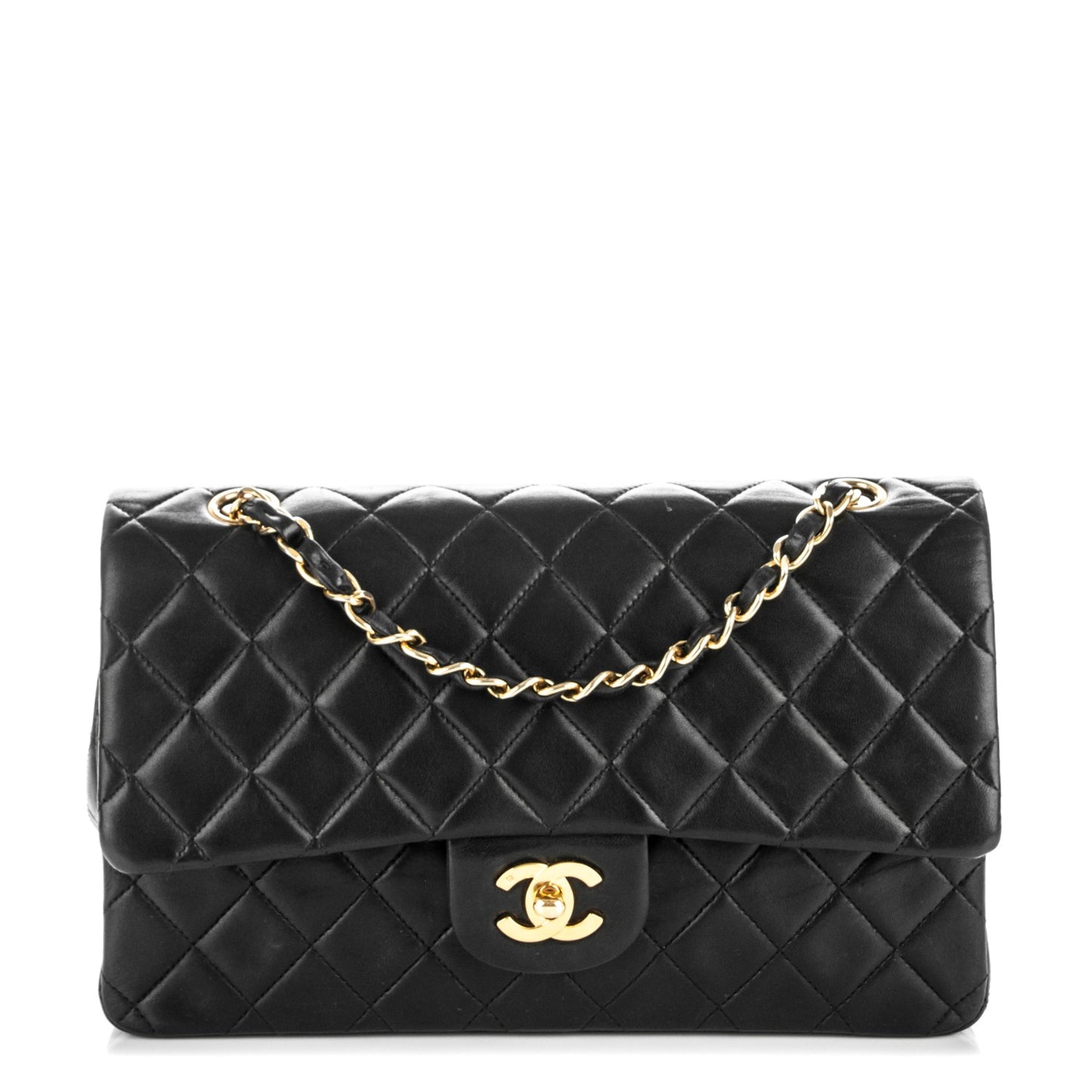 Lambskin Quilted Medium Double Flap Black