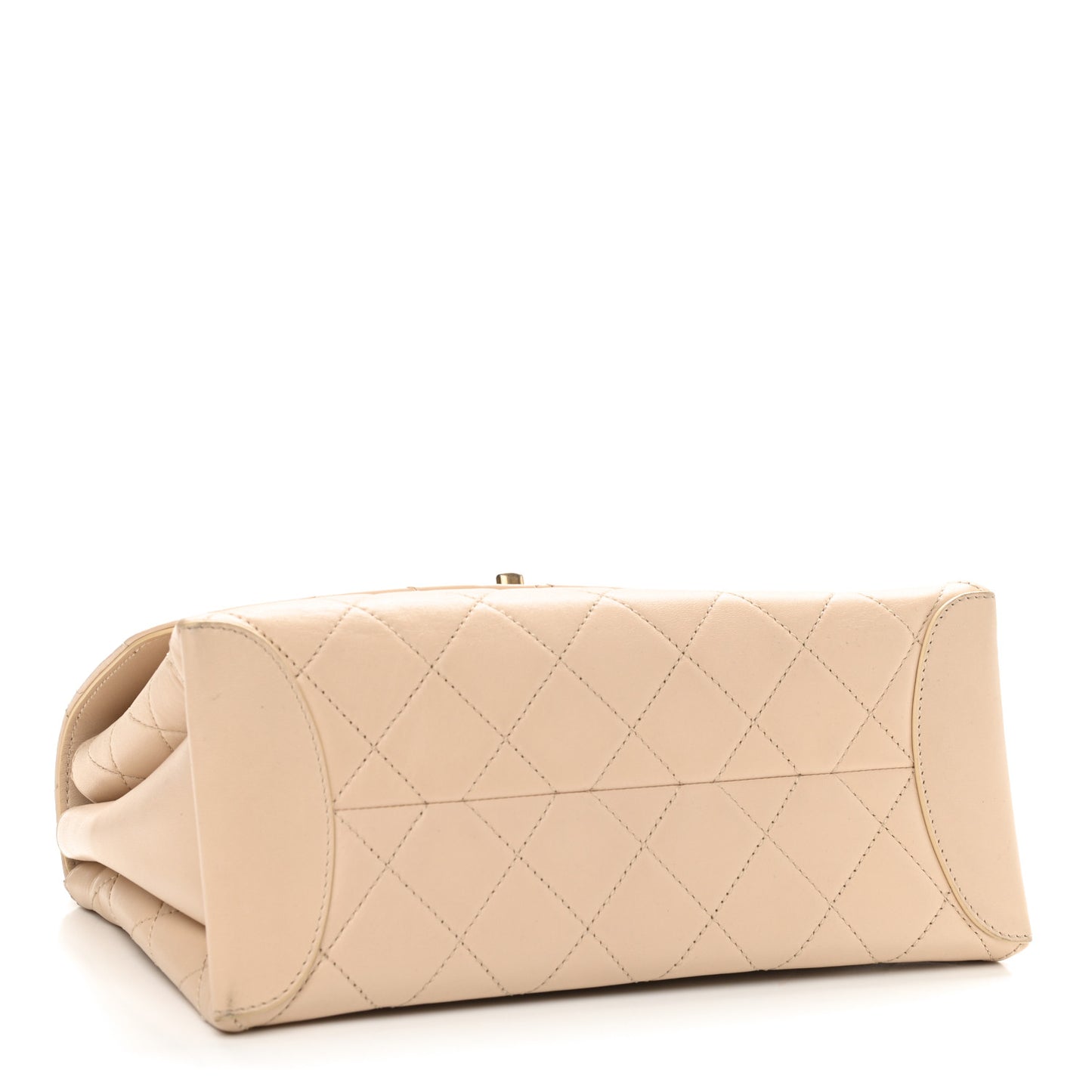 Lambskin Quilted Large Trendy Spirit Top Handle Bag Beige