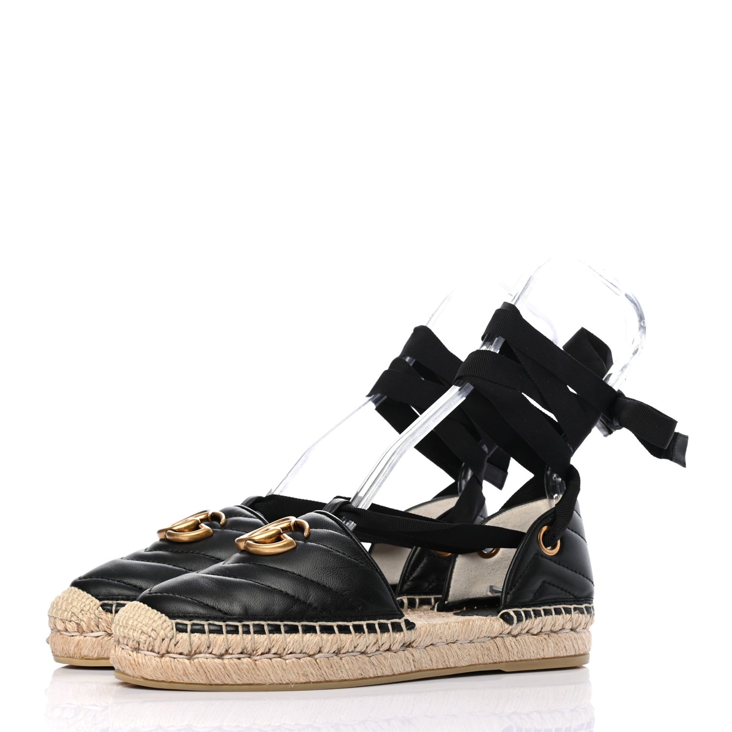 Nappa Matelasse GG Marmont Ankle Wrap Espadrilles 35 Black