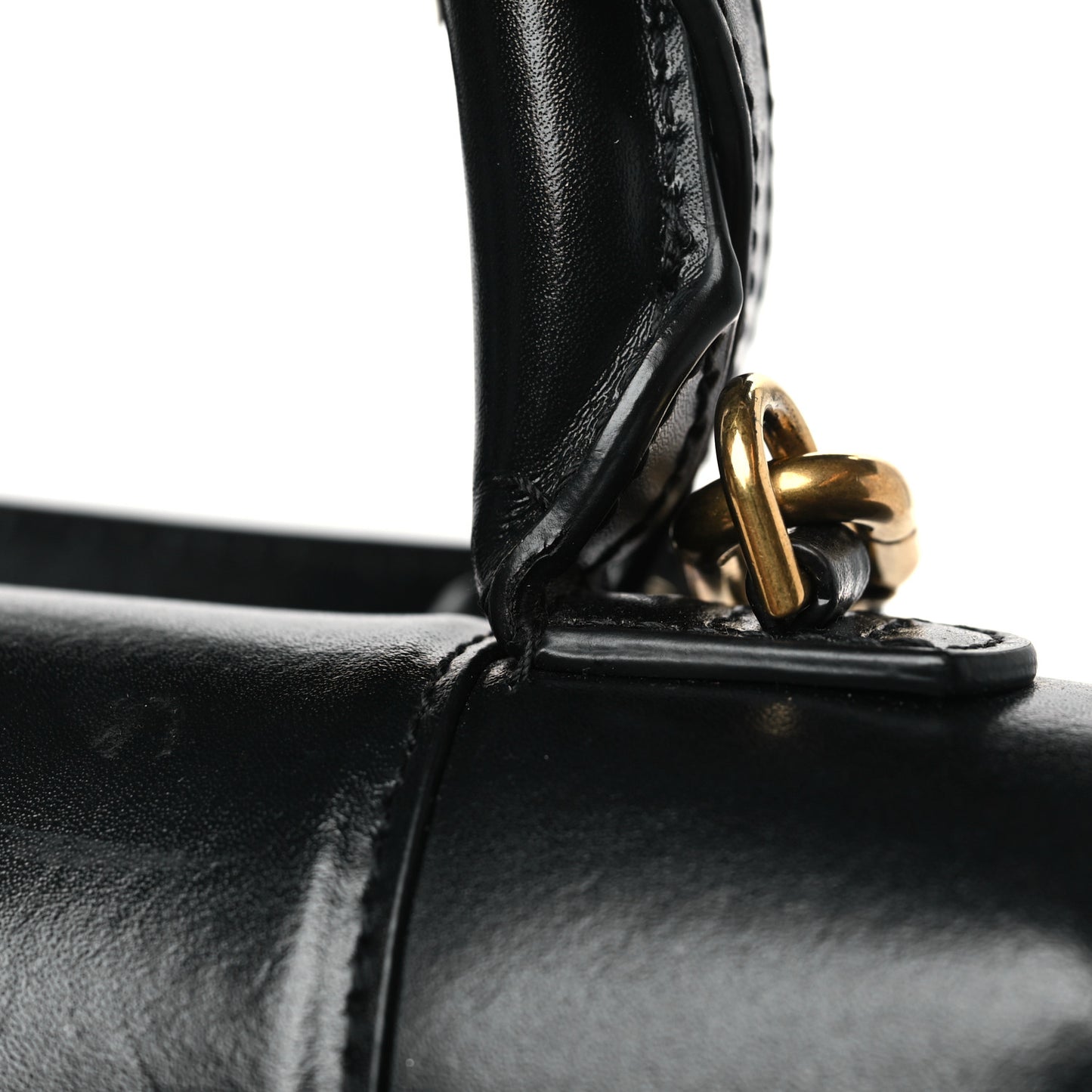 Shiny Box Calfskin Medium Hourglass Top Handle Bag Black