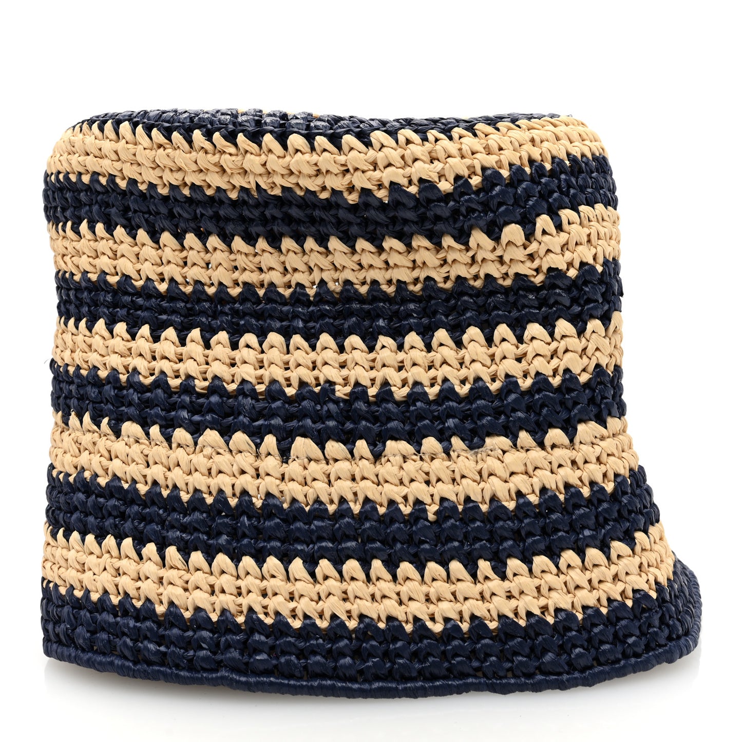 Raffia Striped Logo Embroidered Womens Bucket Hat M Naturale Baltico