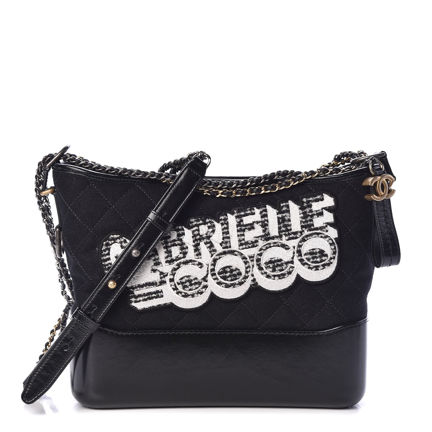 Chanel Felt Calfskin Quilted Medium Gabrielle Hobo Black 1 of 10