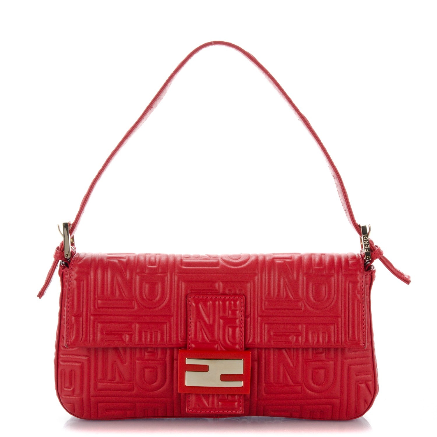 Fendi Nappa Logo Embossed Baguette Red 1 of 7