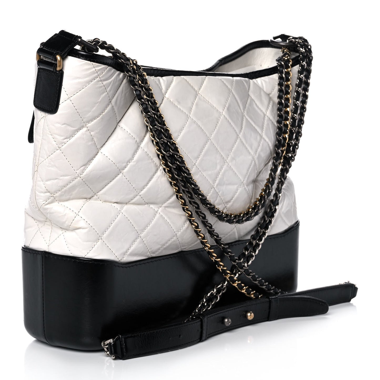 Aged Calfskin Quilted Large Gabrielle Hobo White Black