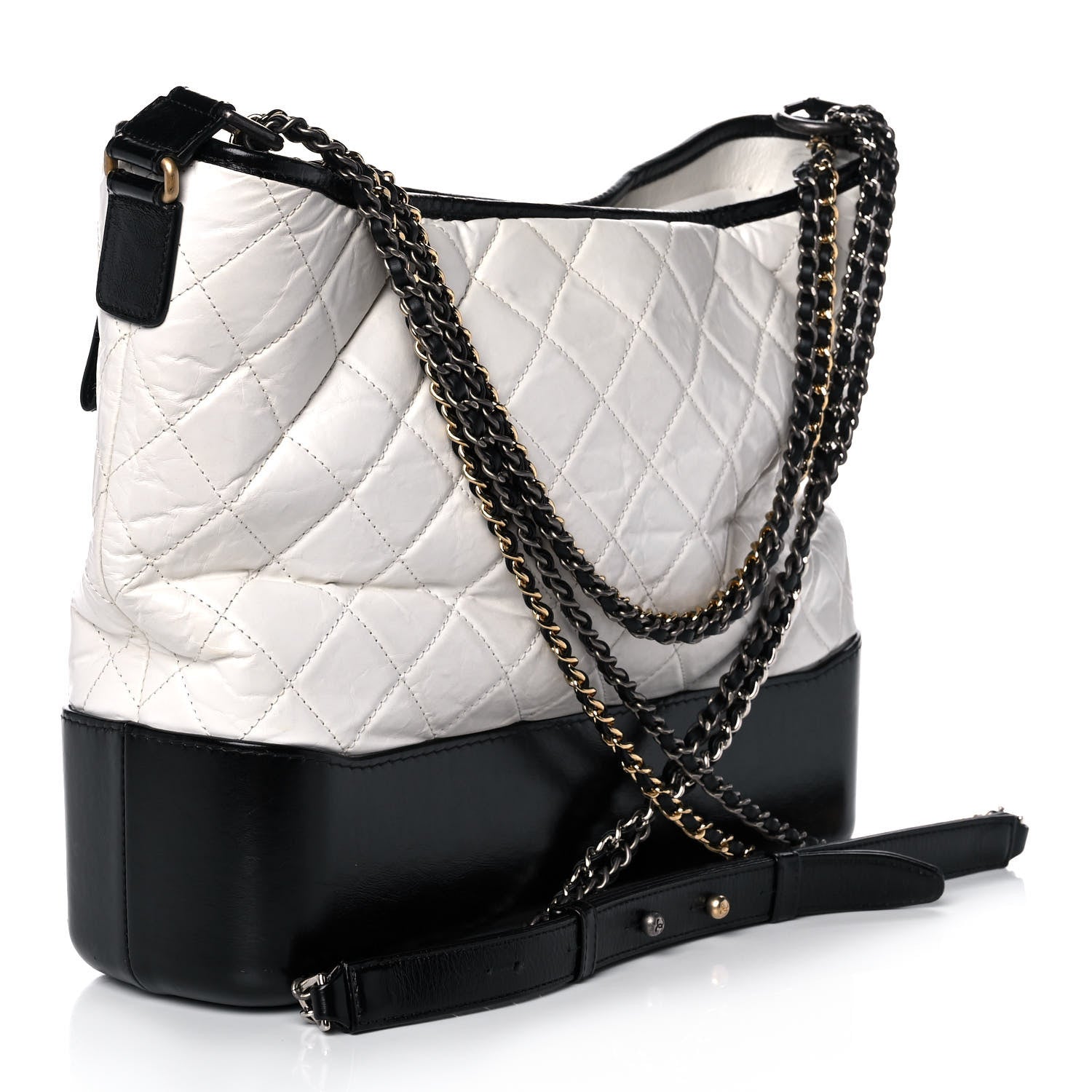 Chanel Aged Calfskin Quilted Large Gabrielle Hobo White Black 2 of 9
