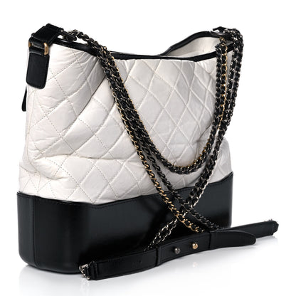 Chanel Aged Calfskin Quilted Large Gabrielle Hobo White Black 2 of 9