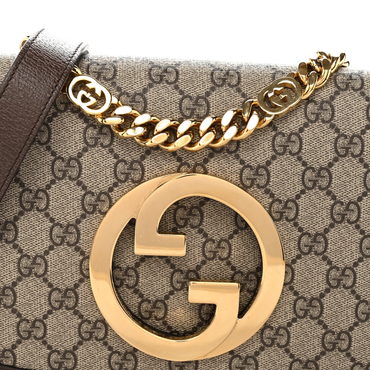 Gucci GG Supreme Monogram Textured Dollar Calfskin Blondie Chain Shoulder Flap Bag Beige Ebony New Acero 8 of 10