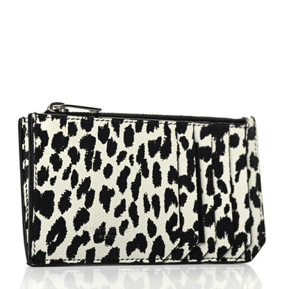 Saint Laurent Grain de Poudre Leopard Print 5 Fragments Zip Pouch Card Holder Black 3 of 7