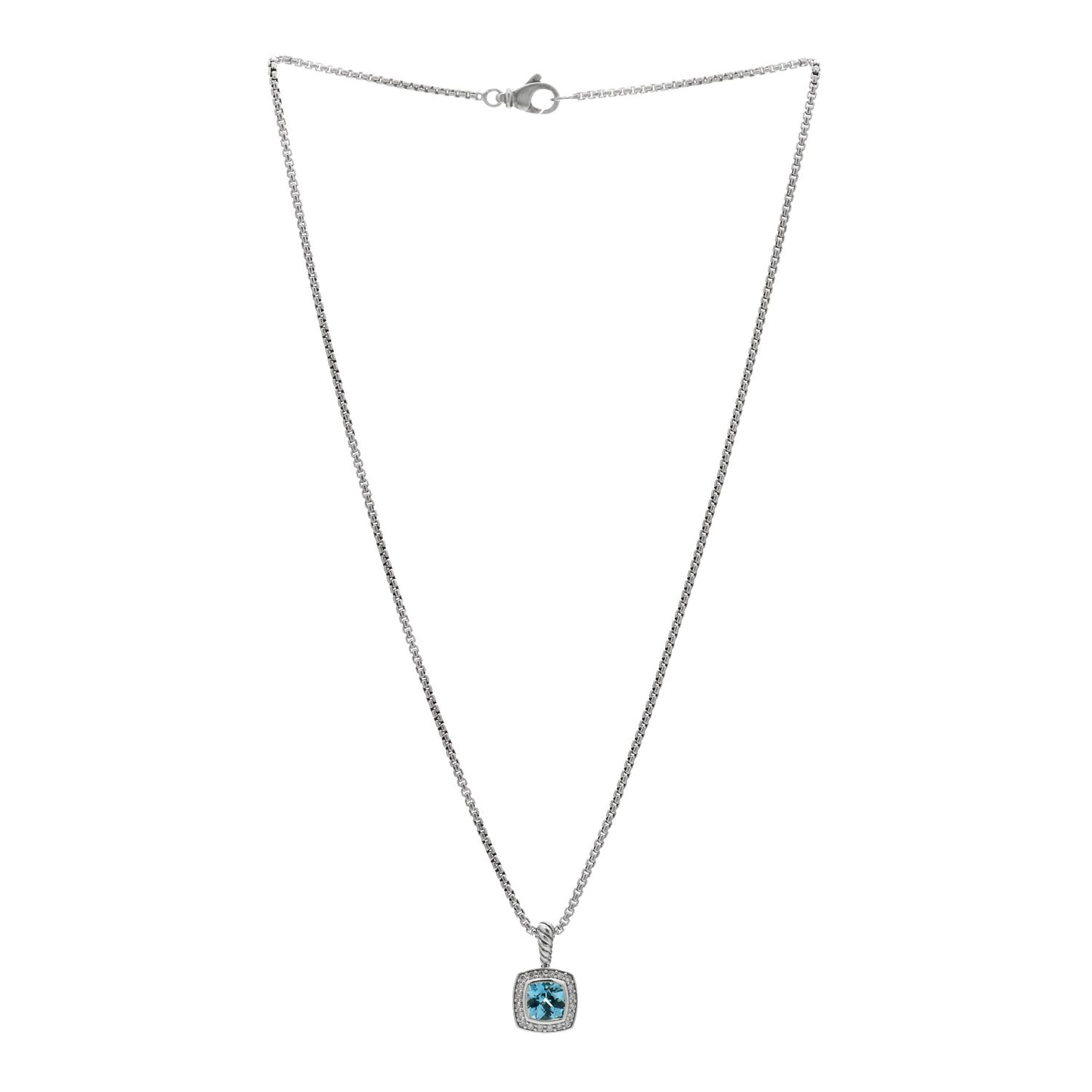 Sterling Silver Diamond Blue Topaz 7mm Petite Albion Pendant Necklace