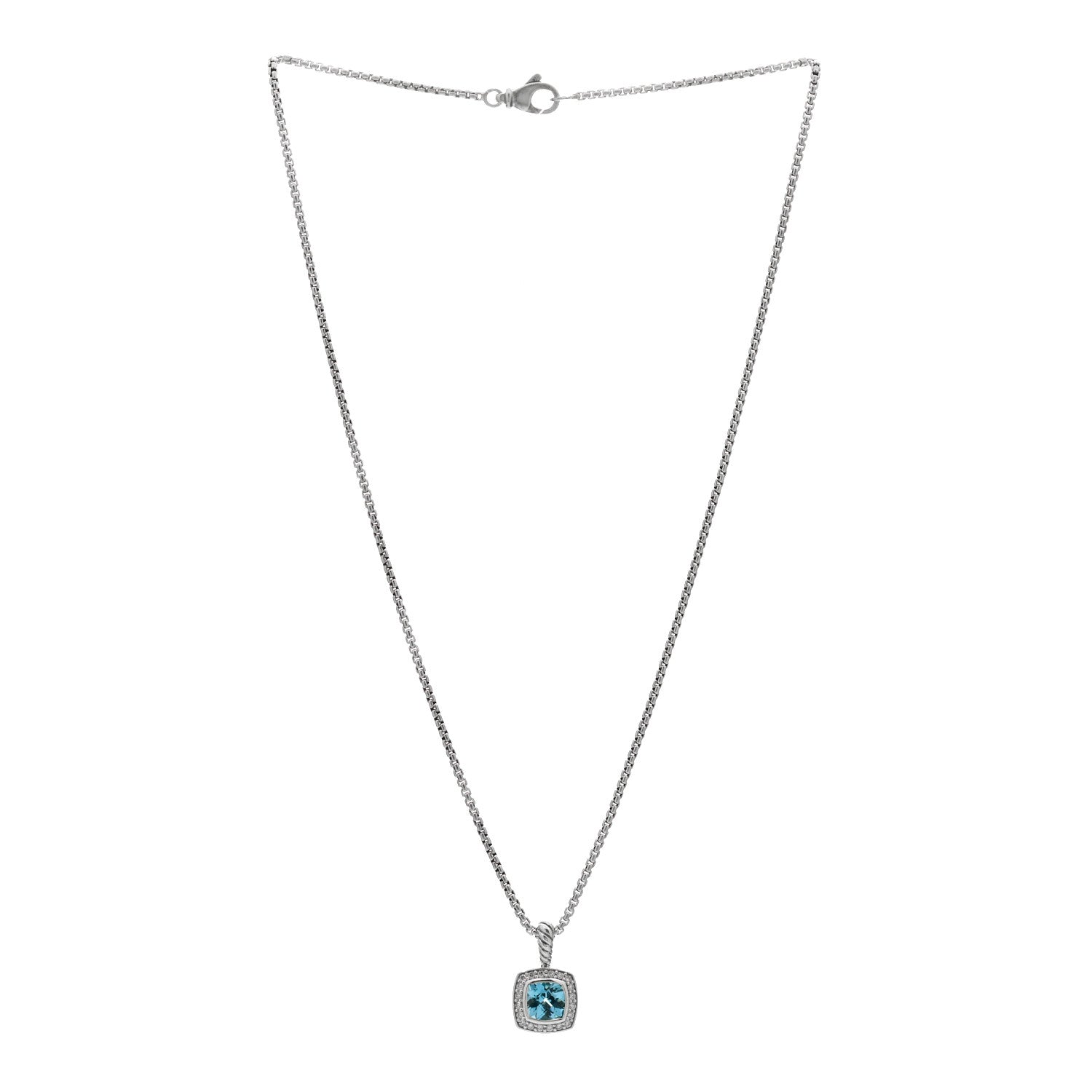 David Yurman Sterling Silver Diamond Blue Topaz 7mm Petite Albion Pendant Necklace 2 of 3