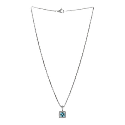 David Yurman Sterling Silver Diamond Blue Topaz 7mm Petite Albion Pendant Necklace 2 of 3