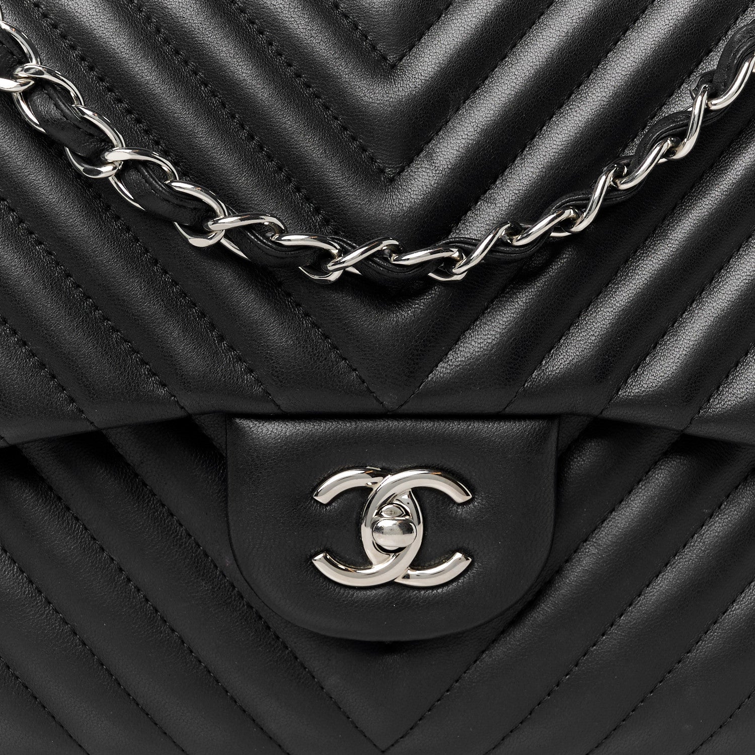 Chanel Lambskin Chevron Quilted Jumbo Double Flap Black 9 of 11