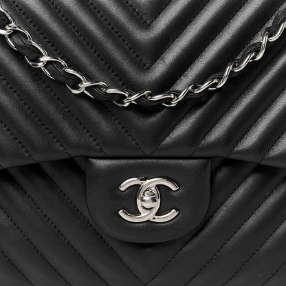 Chanel Lambskin Chevron Quilted Jumbo Double Flap Black 9 of 11