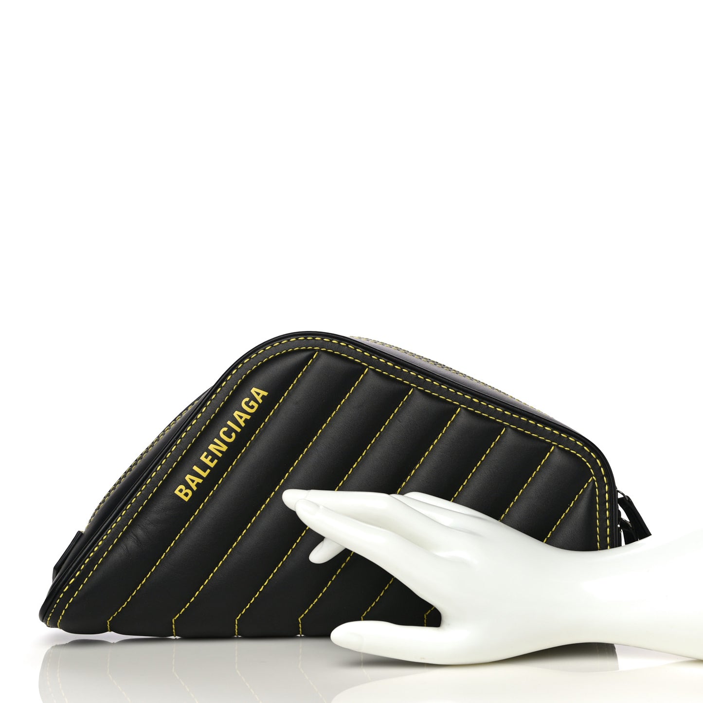Calfskin Quilted Car Clutch S Black and Yellow