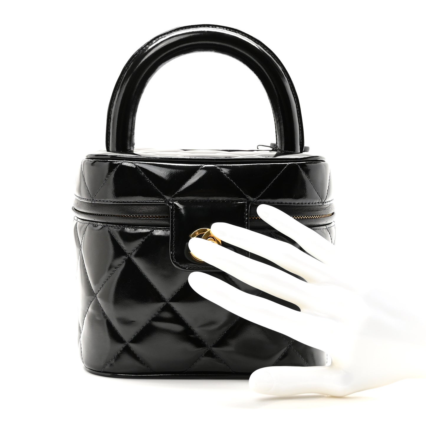 Patent Quilted Top Handle Vanity Case Black