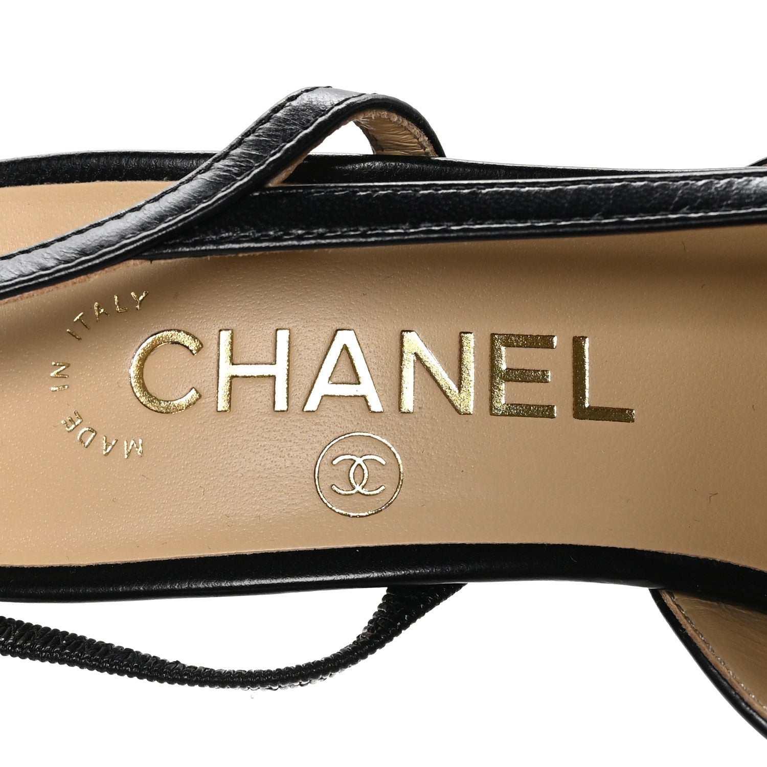 Chanel Goatskin Grosgrain Cap Toe CC Slingback Sandals 36.5 Black 7 of 9