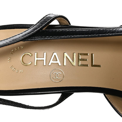 Chanel Goatskin Grosgrain Cap Toe CC Slingback Sandals 36.5 Black 7 of 9
