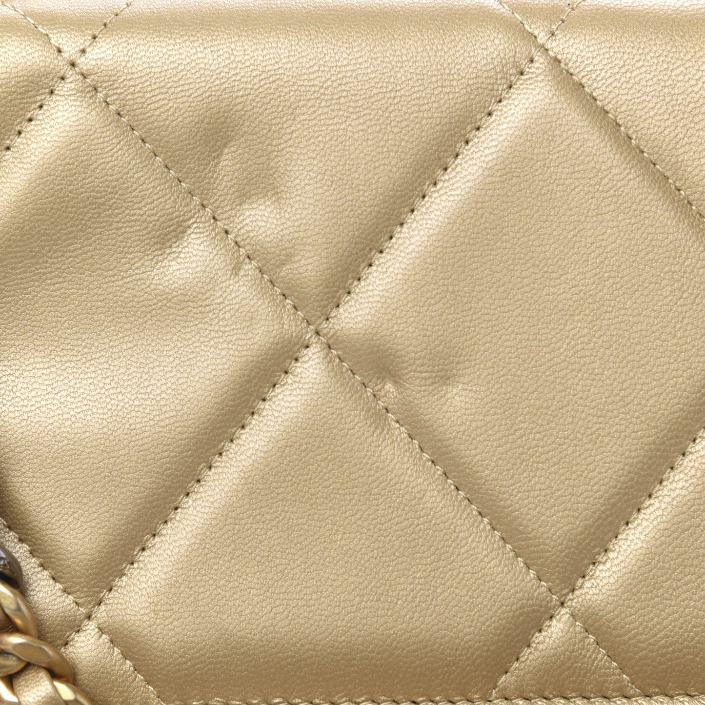 Metallic Goatskin Quilted 19 Wallet On Chain WOC Gold