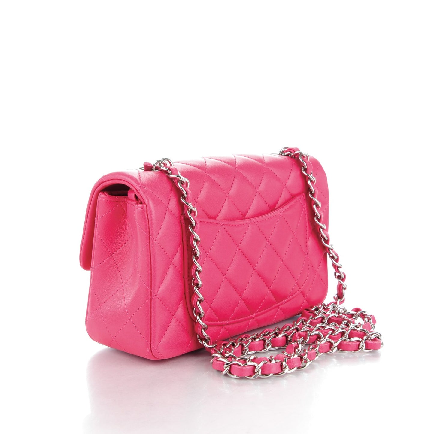 Lambskin Quilted Mini Rectangular Flap Dark Pink