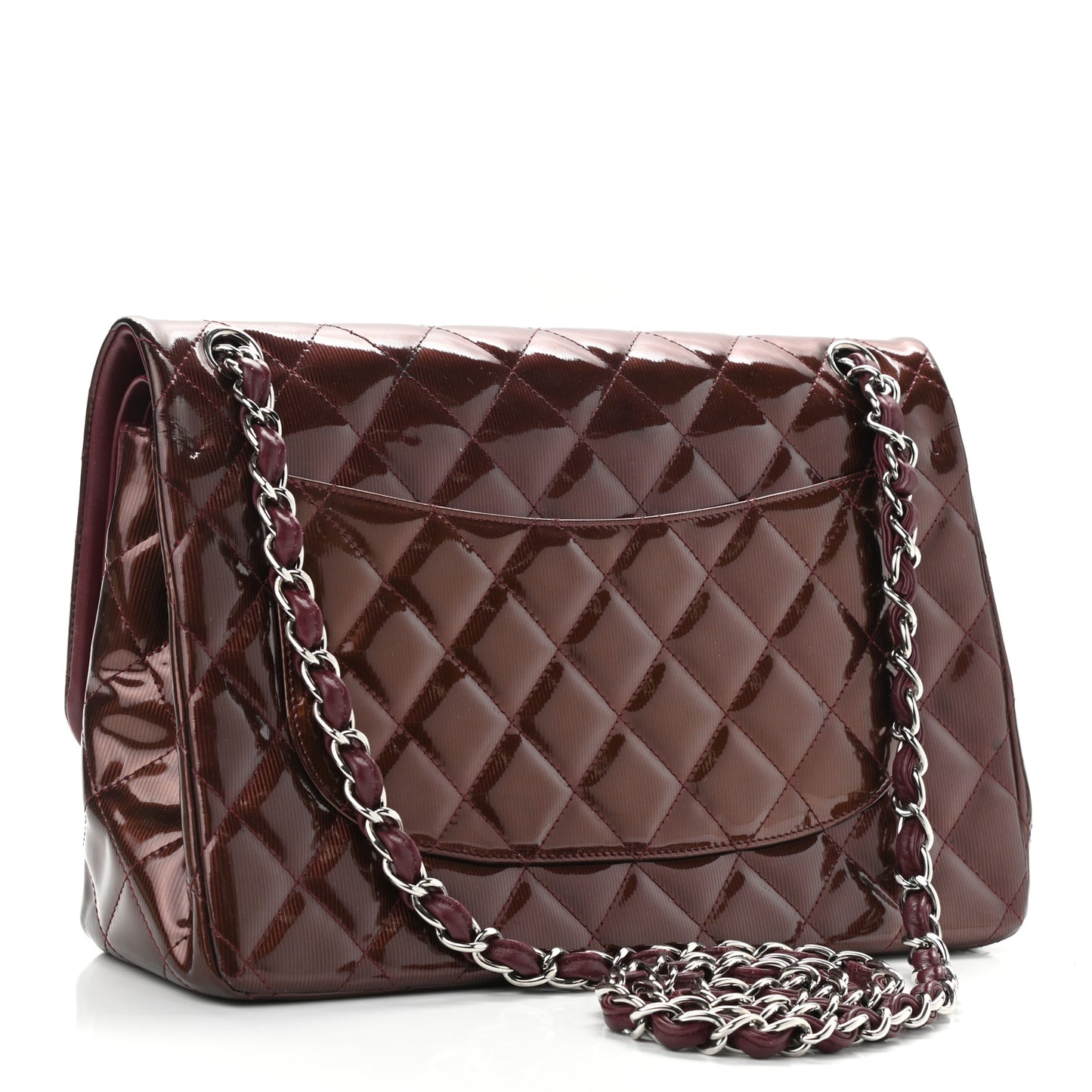 Striated Patent Quilted Jumbo Double Flap Burgundy