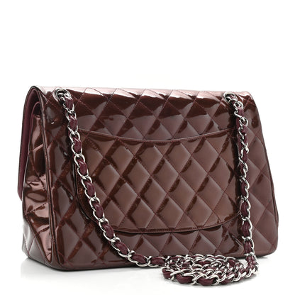 Chanel Striated Patent Quilted Jumbo Double Flap Burgundy 3 of 12