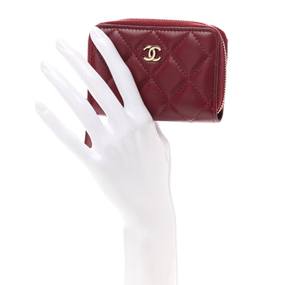 Chanel Lambskin Quilted Zip Around Coin Purse Wallet Burgundy 2 of 8