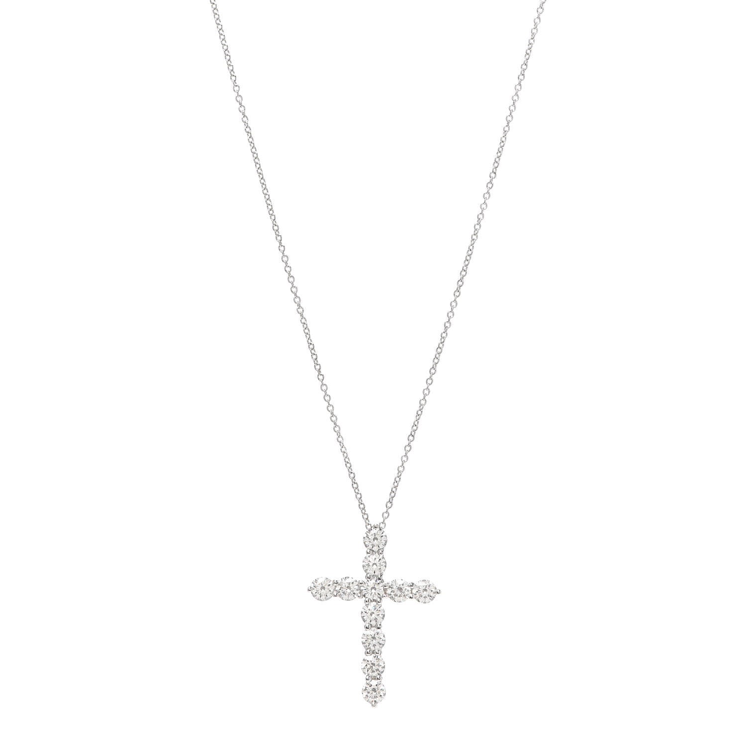 Tiffany Platinum Diamond Large Cross Pendant Necklace 1 of 5
