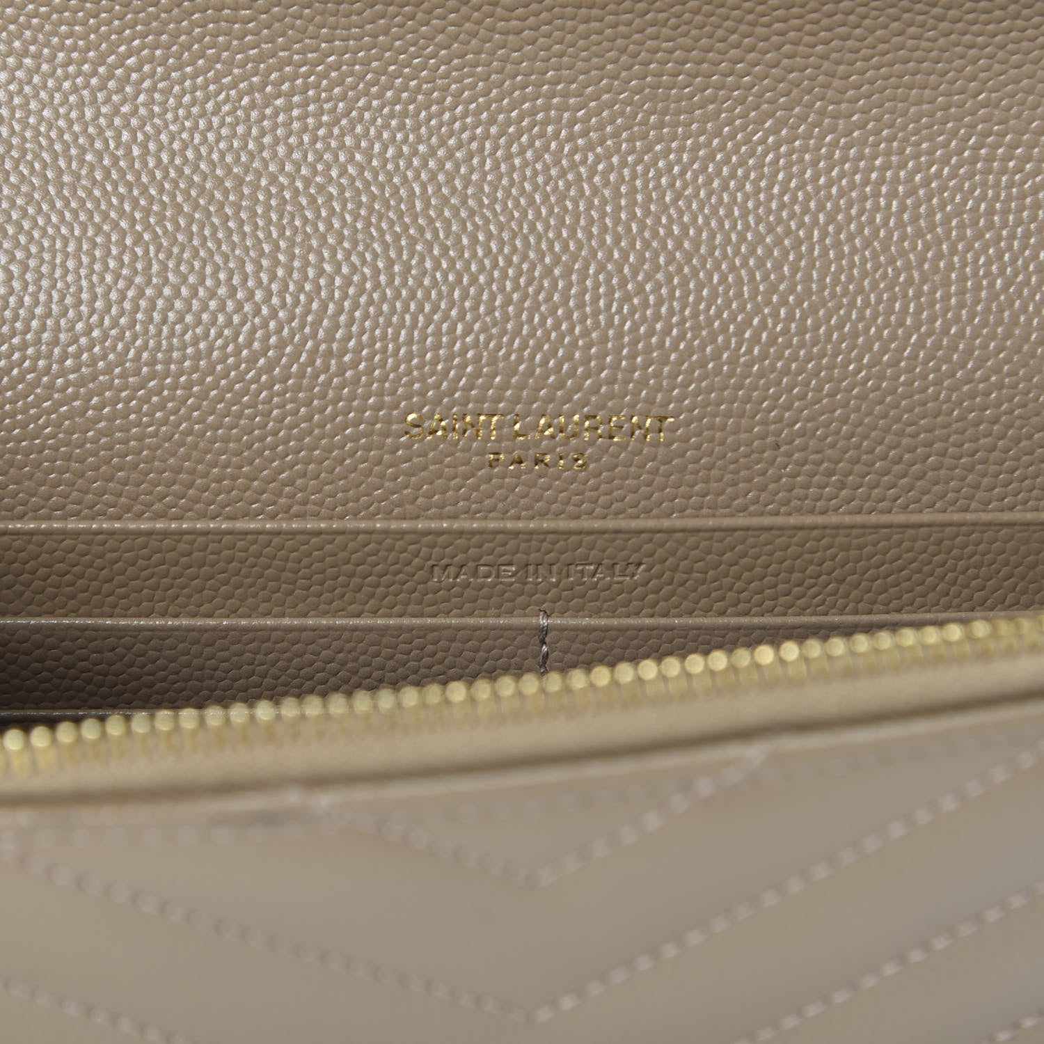 Saint Laurent Grain De Poudre Matelasse Chevron Monogram Envelope Chain Wallet Taupe 7 of 10