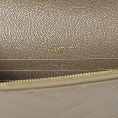Saint Laurent Grain De Poudre Matelasse Chevron Monogram Envelope Chain Wallet Taupe 7 of 10