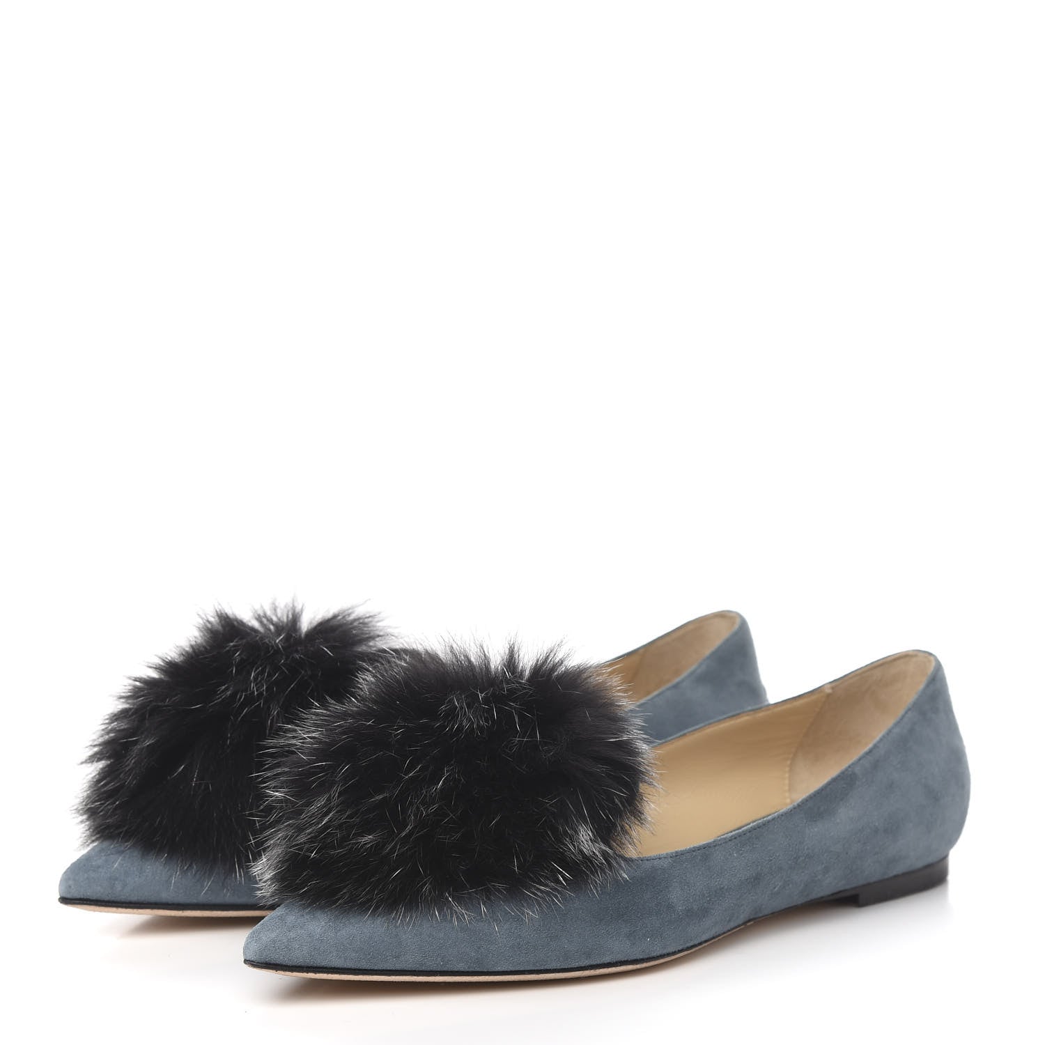 Jimmy Choo Suede Fox Fur Gale Ballet Flats 40 Blue 3 of 8