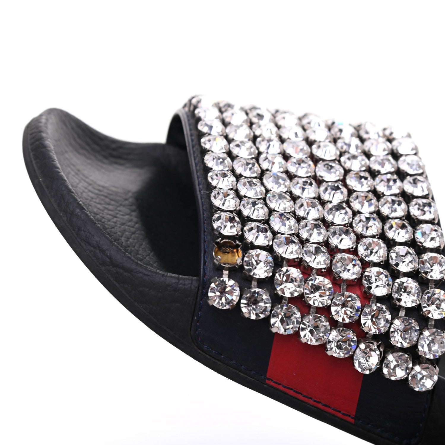 Gucci Calfskin Crystal Embellished Web Slide Sandals 37 Blue Red 12 of 12