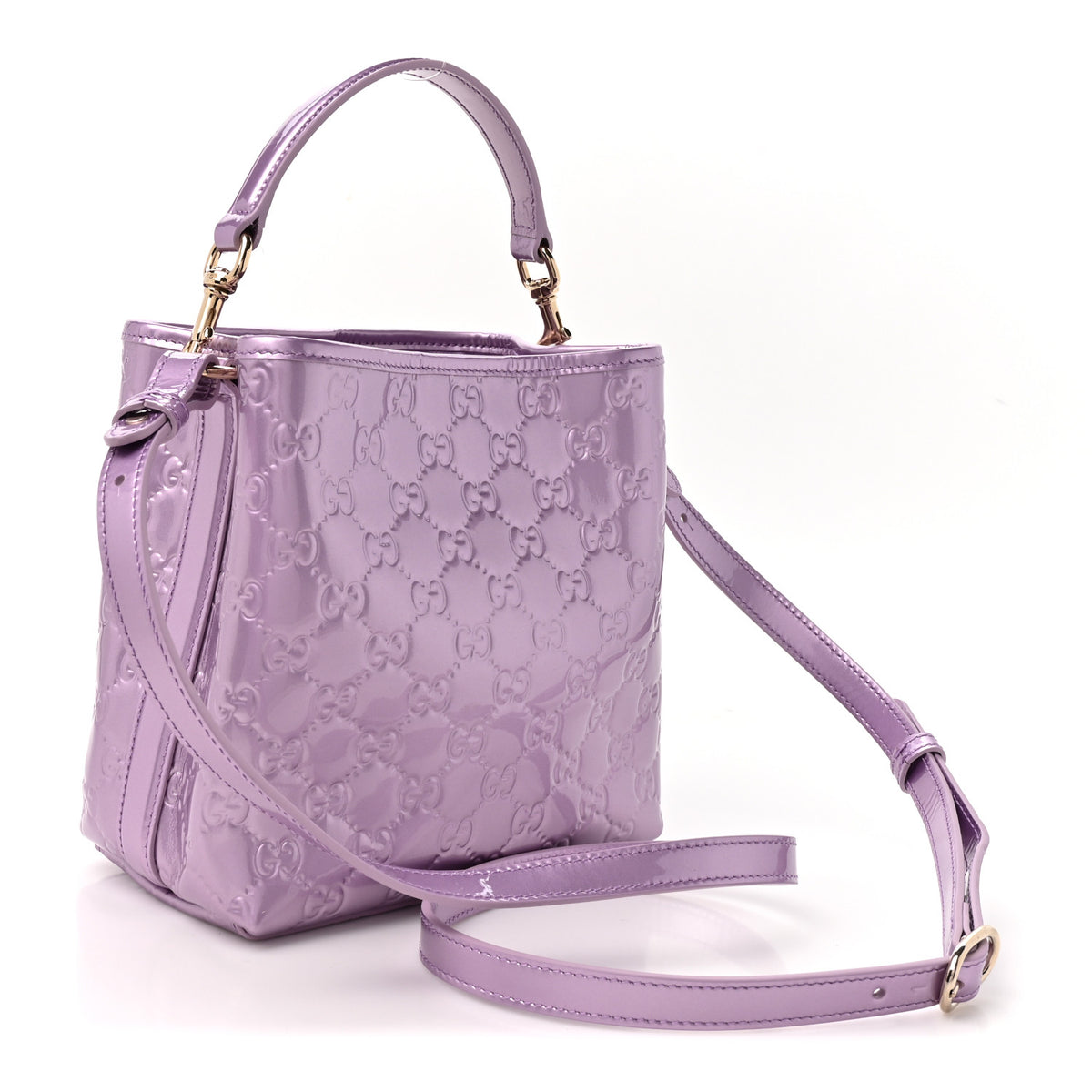 Patent GG Guccissima Emblem Small Bucket Bag Lilac Haz