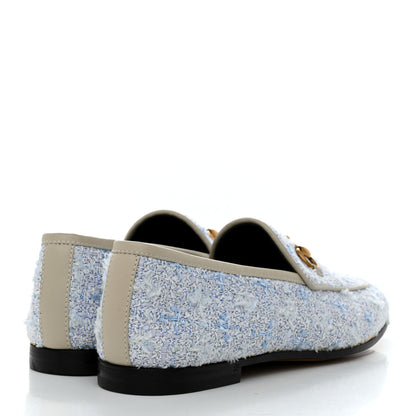 Gucci Wool Tweed Horsebit Womens Jordaan Loafers 36.5 Light Blue White Mystic White 4 of 8