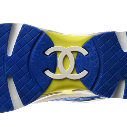 Chanel Suede Calfskin CC Sneakers 38 White Blue Yellow 8 of 9
