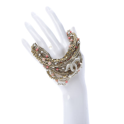 Chanel Crystal Pearl Resin Multistrand Chain CC Bracelet Gold Multicolor 2 of 4