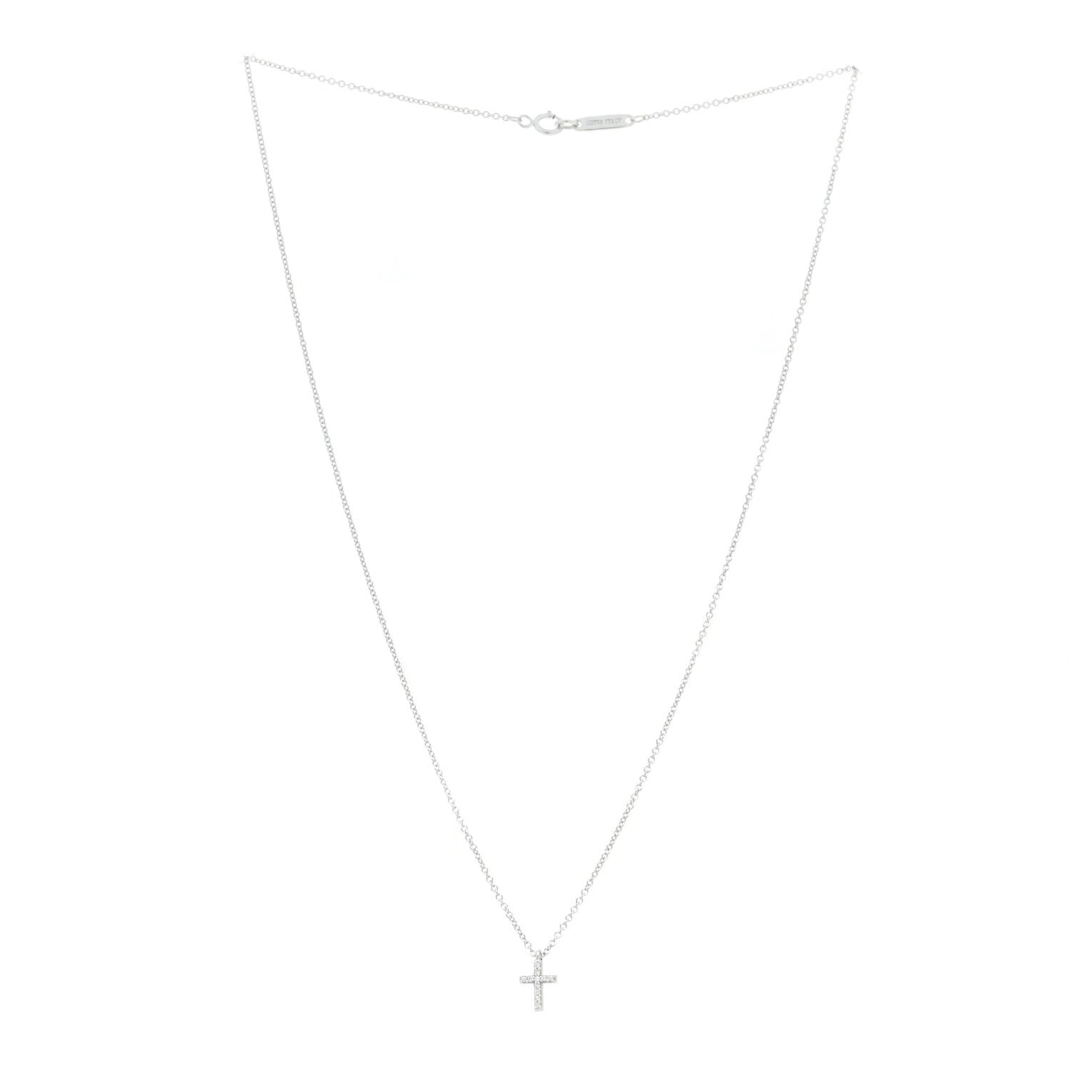Tiffany 18K White Gold Diamond Mini Cross Pendant Necklace 3 of 6