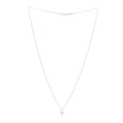 Tiffany 18K White Gold Diamond Mini Cross Pendant Necklace 3 of 6