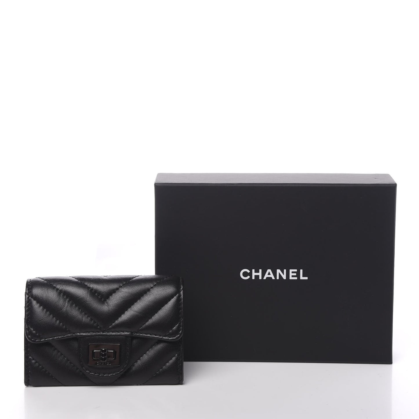 Aged Calfskin Chevron Quilted Reissue Card Holder Wallet So Black