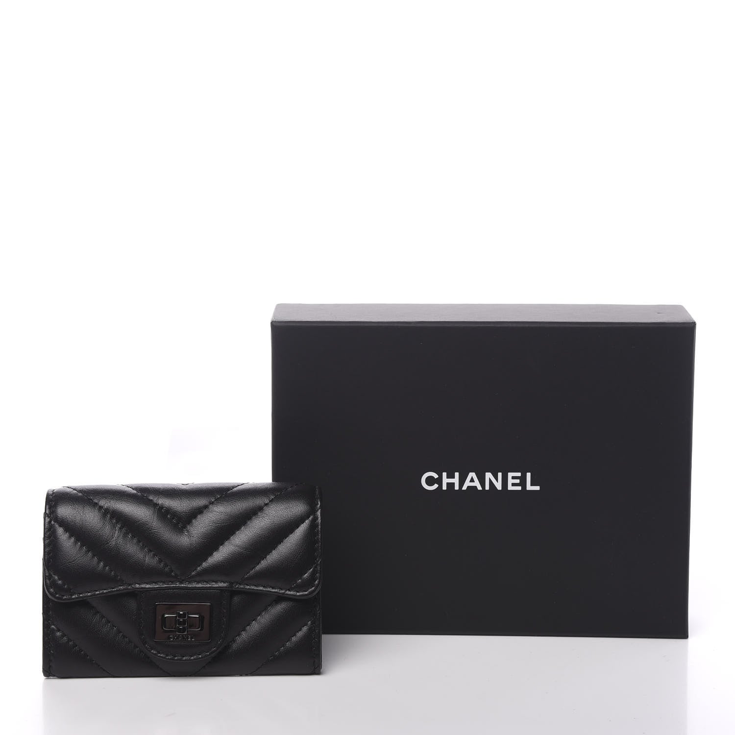 Chanel Aged Calfskin Chevron Quilted Reissue Card Holder Wallet So Black 8 of 8