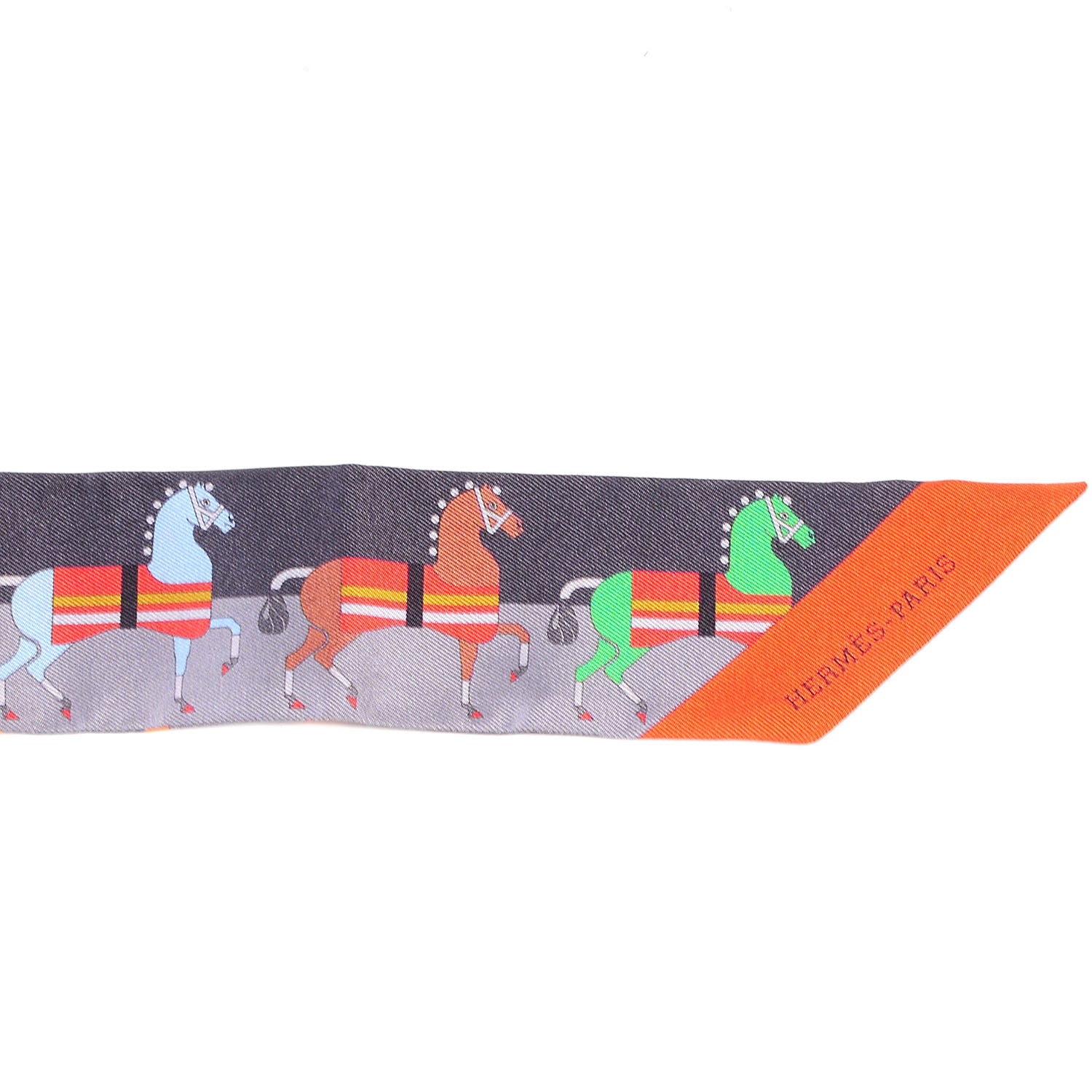 Hermes Silk Rocabar Twilly Gris Orange Vert 3 of 4