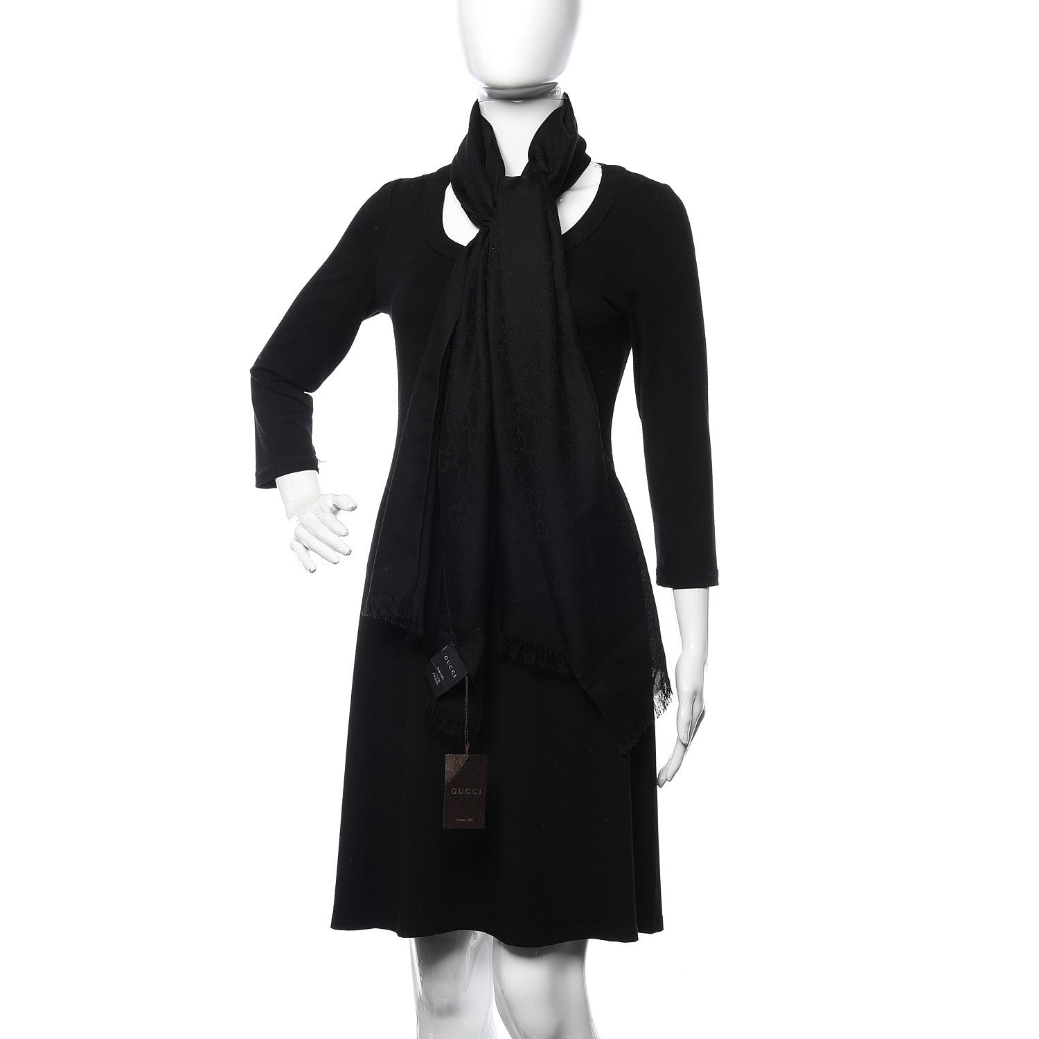 Gucci Wool Silk GG Monogram GGNat Scarf Black 2 of 4
