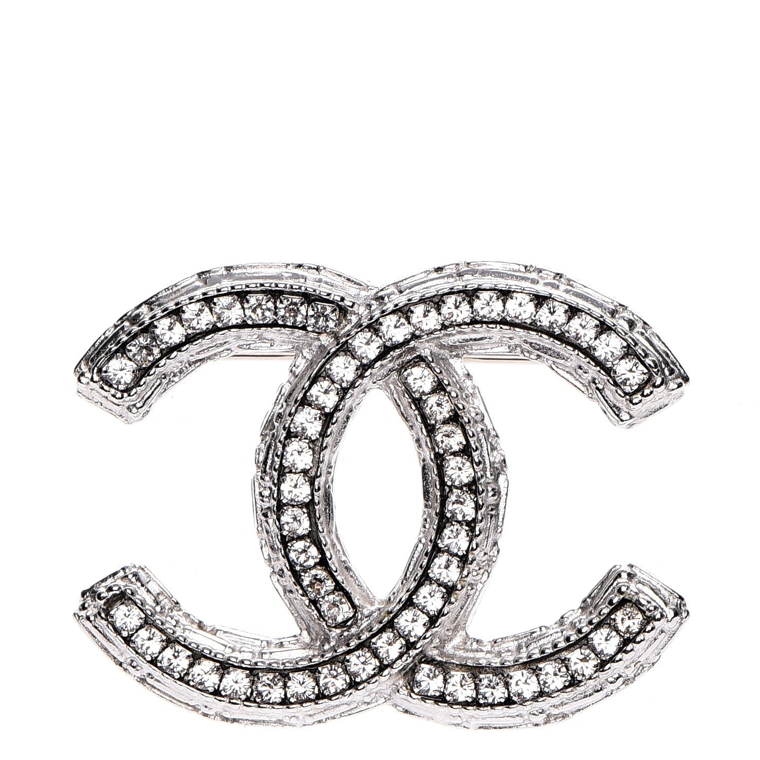 Chanel Crystal CC Brooch Silver 1 of 4
